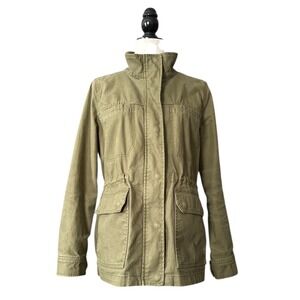Madewell Utility Jacket Olive Green‎ Cotton Drawstring Waist Funnel Neck Size M